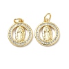 Brass Micro Pave Cubic Zirconia Flat Round with Virgin Mary Charms KK-C156-23G-1