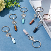 DELORIGIN 6Pcs 6 Style Bullet Shape Natural & Synthetic Gemstone Pendant Keychain with Tree of Life KEYC-DR0001-01-4