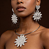 Sun Face Alloy Pendant Choker Necklaces & Stud Dangle Earrings Sets for Women WG548F2-02-2