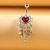 316L Surgical Stainless Steel Dark Red Cubic Zirconia Heart Curved Barbell Dangle Belly Rings WG4CABC-02-1