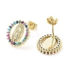 Brass Micro Pave Colorful Cubic Zirconia Stud Earrings for Women EJEW-D086-10G-2