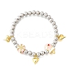 Brass Enamel Round Beads Charm Bracelets for Women BJEW-D317-11E-PG-4