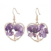Natural Amethyst Chips Braided Heart with Tree of Life Dangle Earrings EJEW-JE04882-02-1
