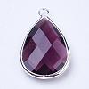 Silver Color Plated Brass Glass Teardrop Pendants GLAA-M006-A-06S-2