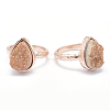 Electroplate Natural Druzy Quartz Crystal Finger Rings RJEW-I055-06RG-RS-1