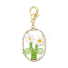 Oval with Flower Glass Seed Bead & Lampwork & Alloy Pendant Decoraitons HJEW-MZ00351-04-2