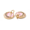 Flat Round with Moon & Star Brass Micro Pave Clear Cubic Zirconia Charms LS-KK-G435-41G-3
