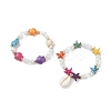 2Pcs 2 Style Starfish & Tortoise Synthetic Turquoise(Dyed) & Glass Pearl Beaded Stretch Bracelets Set BJEW-JB08994-4
