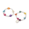 2Pcs 2 Style Starfish & Tortoise Synthetic Turquoise(Dyed) & Glass Pearl Beaded Stretch Bracelets Set BJEW-JB08994-4