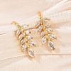 Leaf Brass Micro Pave Clear Cubic Zirconia Cuff Earrings EJEW-F384-20G-1
