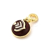 Brass Coconut Brown Enamel Flat Round with Heart European Dangle Charms KK-C113-05G-2