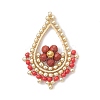 Faceted Round Natural Red Jasper & Glass Seed Beaded Pendants PALLOY-MZ01097-03-1