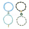 4Pcs 4 Style Natural Mixed Gemstone & Seed Beaded Stretch Bracelets Set BJEW-JB09606-03-3