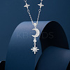 Star & Moon 925 Sterling Silver Micro Pave Clear Cubic Zirconia Pendant Necklaces WG720FB-01-1