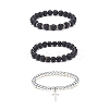 3Pcs 3 Style Style Natural Lava Rock & Golden Sheen Obsidian & Synthetic Hematite Stretch Bracelets Set BJEW-JB08735-1