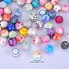 Printed Round with Puzzle Pattern Silicone Focal Beads SI-JX0056A-191-2