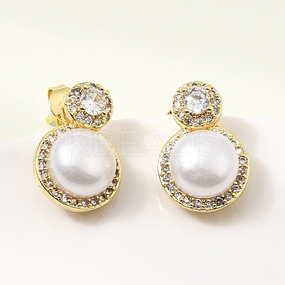 Brass Micro Pave Cubic Zirconia Stud Earrings CU-CBABA66-08G-1