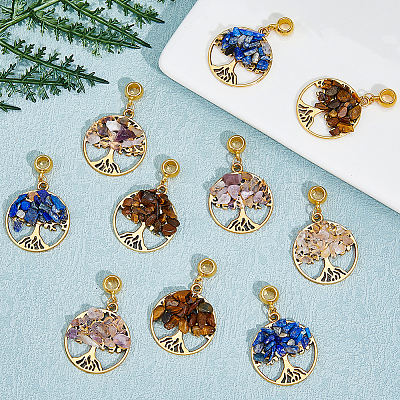 32Pcs 4 Styles Natural Mixed Stone European Dangle Charms G-DC0001-14-1