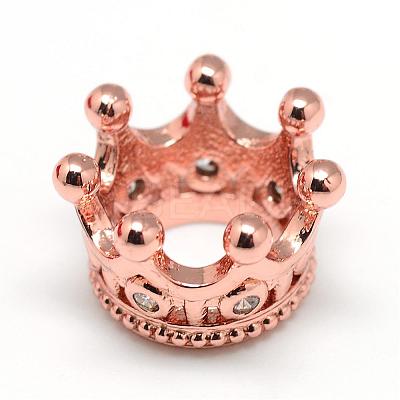 Rack Plating Brass Micro Pave Cubic Zirconia European Beads ZIRC-S052-003RG-1