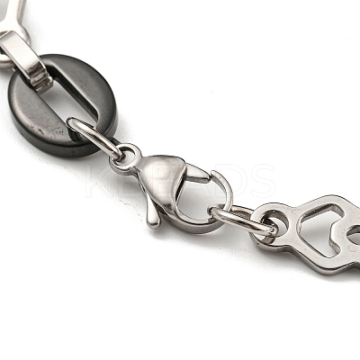 Two Tone 201 Stainless Steel Oval & Rhombus Link Chain Bracelet BJEW-B078-19BP-1