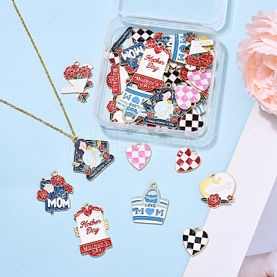 36Pcs 9 Styles Mother's Day Alloy Enamel Pendants ENAM-YW0005-73B-1