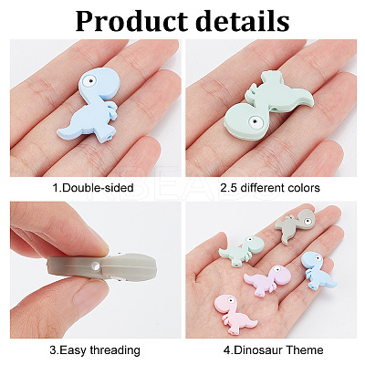 20Pcs 5 Colors Dinosaur Food Grade Eco-Friendly Silicone Beads SIL-DR0001-02-1