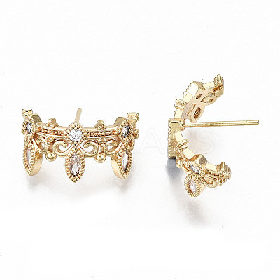 Brass Micro Pave Clear Cubic Zirconia Stud Earrings KK-T062-42G-NF-1