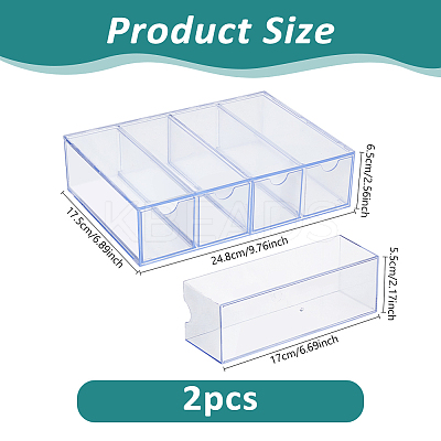 2Pcs 4 Grids Transparent Acrylic Storage Drawer Minifigures Display Case ODIS-WH0079-057-1