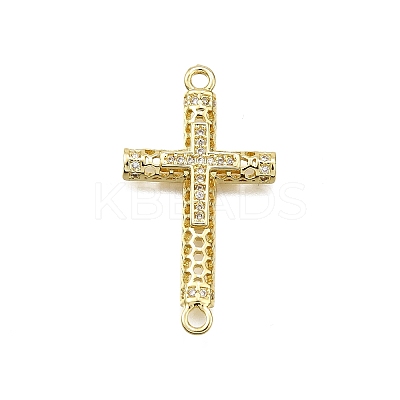 Brass Micro Pave Clear Cubic Zirconia Religion Cross Connector Charms KK-Z100-22G-05-1