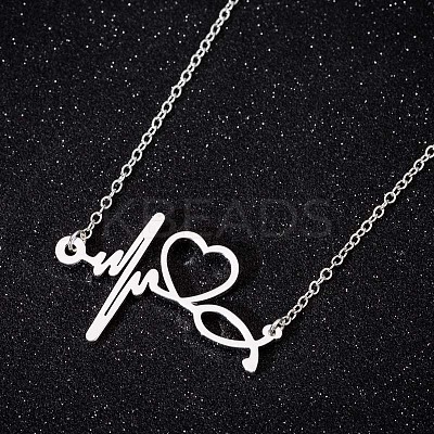 201 Stainless Steel Stethoscope Heartbeat Pendant Necklaces for Women WG4E3E7-02-1