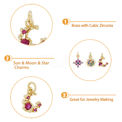 6Pcs 3 Style Brass Micro Pave Cubic Zirconia Charms KK-DC0003-17-1