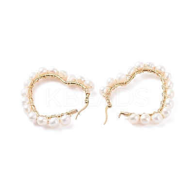 Natural Pearl Wire Wrapped Heart Big Hoop Earrings for Women EJEW-JE04796-02-1