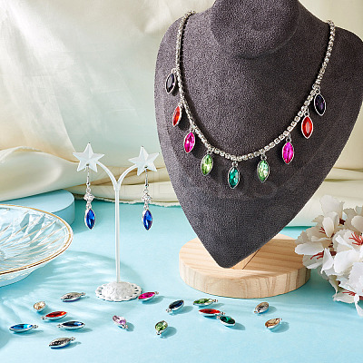 48Pcs 12 Colors Zinc Alloy Glass Pendants GLAA-TA0003-24-1