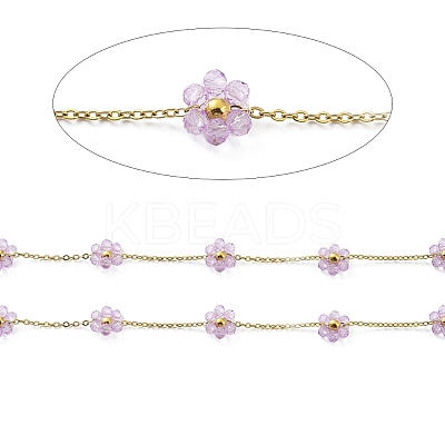Glass & Stainless Steel Beaded Flower Link Chains CHS-C008-01G-1