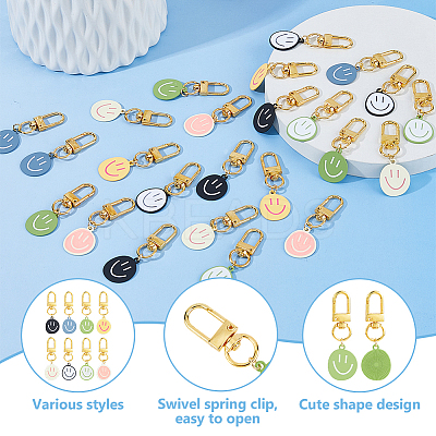24Pcs 8 Colors Alloy Enamel Smiling Face Charm Keychains KEYC-DC00046-1