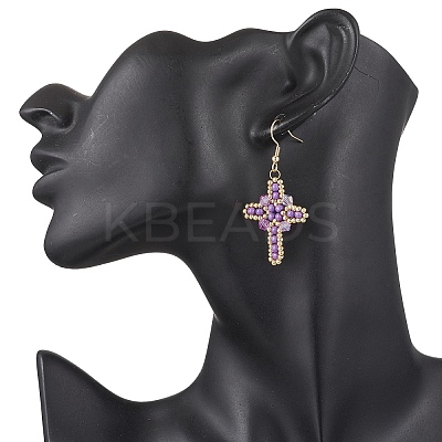 7 Pairs 304 Stainless Steel Glass Seeds Cross Dangle Earrings EJEW-MZ00506-1