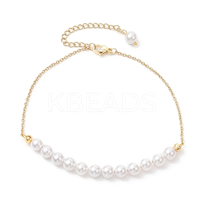 3Pcs 3 Colors Gemstone and Shell Pearl Round Beaded Ankelets AJEW-AN00707-1