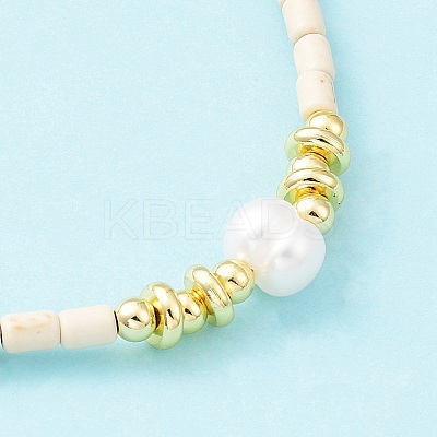 Synthetic Turquoise & Natural Pearl Beaded Necklace NJEW-M201-02A-1