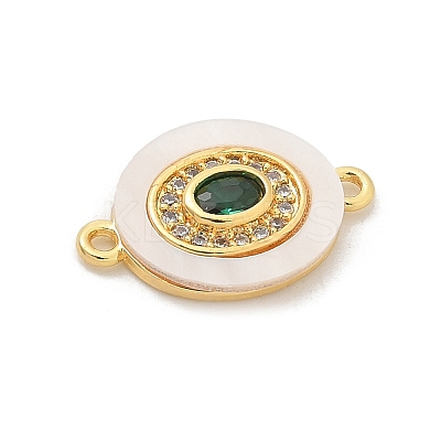 Brass Micro Pave Clear Cubic Zirconia & Shell Connector Charms KK-M303-03G-06-1