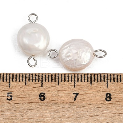 Natural Freshwater Pearl Keshi Pearl Flat Round Connector Charms STAS-D378-19P-1