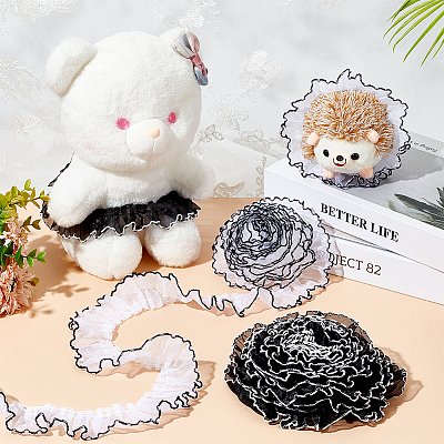 2Pcs 2 Colors Polyester Pleated Lace Trim Ribbon OCOR-PH0002-77A-1