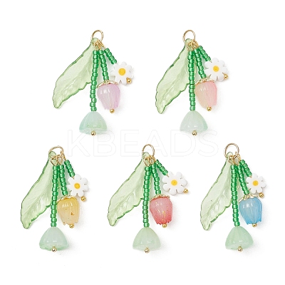 Glass with Opaque Acrylic Baeded Pendants PALLOY-MZ01190-1