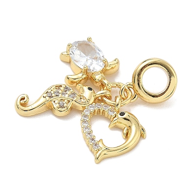 Brass Micro Pave Clear Cubic Zirconia European Dangle Charms KK-K368-31G-1