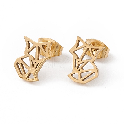 304 Stainless Steel Origami Fox Stud Earrings for Women EJEW-F286-03C-G-1