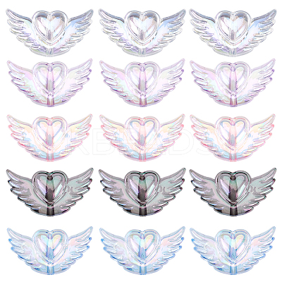 40pcs 5 Colors Transparent Acrylic Heart Wing Beads AJEW-SP0001-10-1