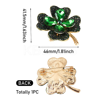1Pc Clover Alloy Rhinestone Lapel Pins for Backpack Clothes JEWB-TADJ0001-07-1