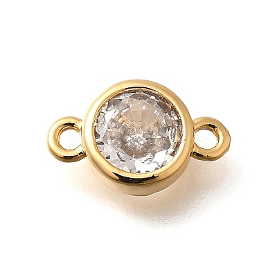Brass Clear Cubic Zirconia Connector Charms KK-K294-14G-1