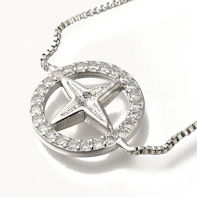 Rack Plating Brass Micro Pave Clear Cubic Zirconia Box Chain Ring with Star Link Slider Bracelets BJEW-H614-07P-1
