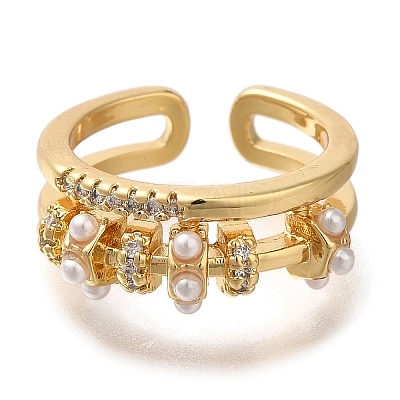 Rack Plating Brass Micro Pave Cubic Zirconia Open Cuff Rings for Women RJEW-S244-03G-A-1