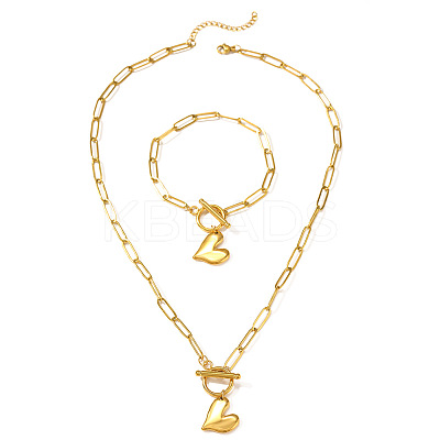 304 Stainless Steel Heart Charm Bracelets & Pendant Necklaces Sets for Women WG287A9-01-1